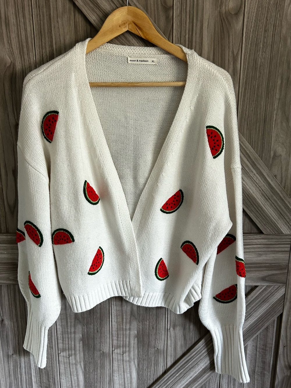Moon & Madison Watermelon Slice Cardigan White oversized XL Cottagecore  Cropped